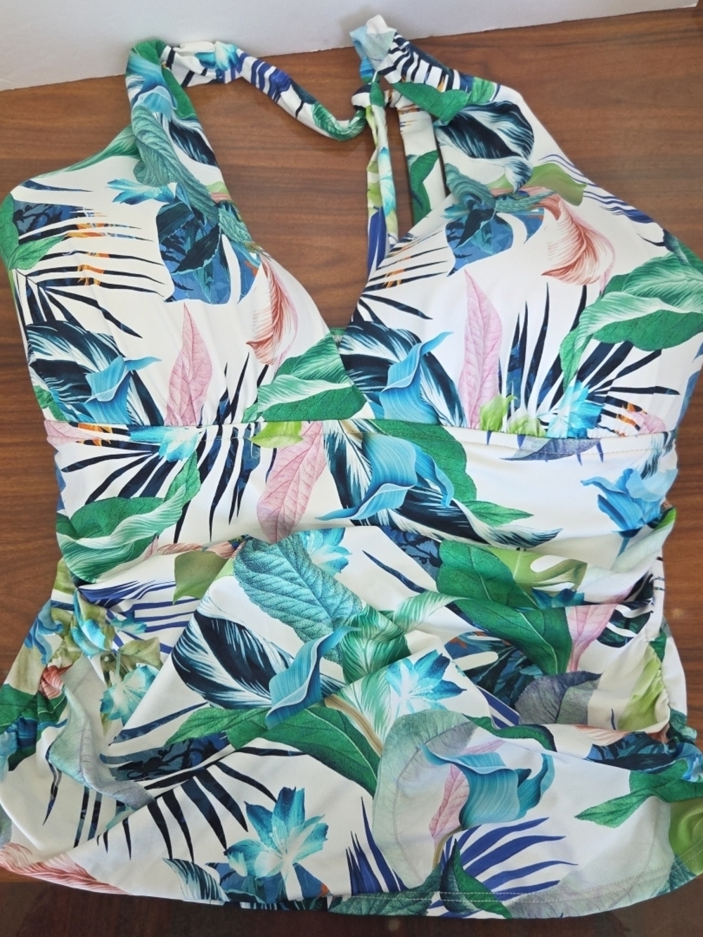 La Blanca Tropical Leaf Swim Top in Green, Blue & Pink Sz 36DD